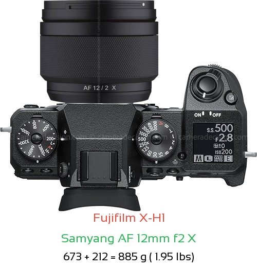 Fujifilm X-H1 with Samyang AF 12mm f2 X Lens Size