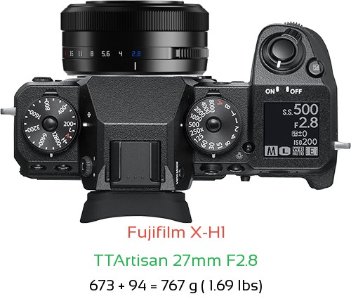 Fujifilm X-H1 with TTArtisan 27mm F2.8 Lens Size