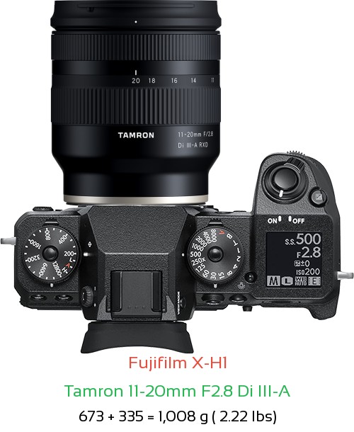 Fujifilm X-H1 with Tamron 11-20mm F2.8 X Lens Size