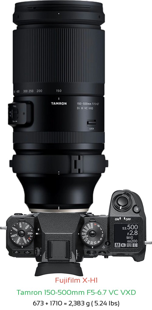 Fujifilm X-H1 with Tamron 150-500mm F5-6.7 Lens Size