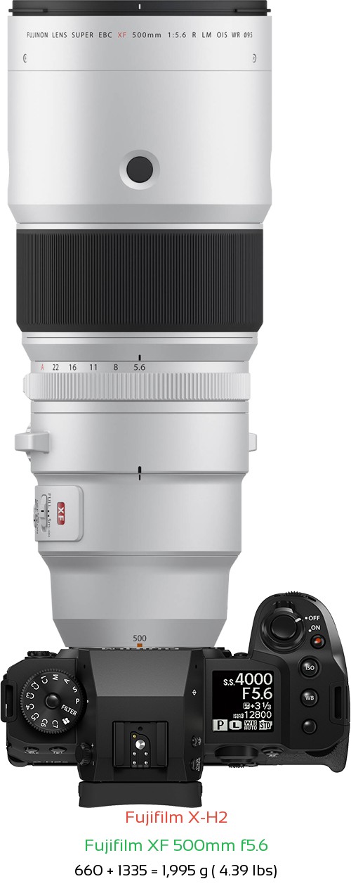 Fujifilm X-H2 with Fujifilm XF 500mm f5.6 Lens Size