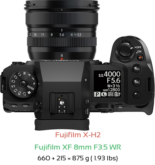 Fujifilm X-H2 with Fujifilm XF 8mm F3.5 WR Lens Size
