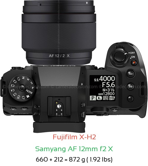 Fujifilm X-H2 with Samyang AF 12mm f2 X Lens Size