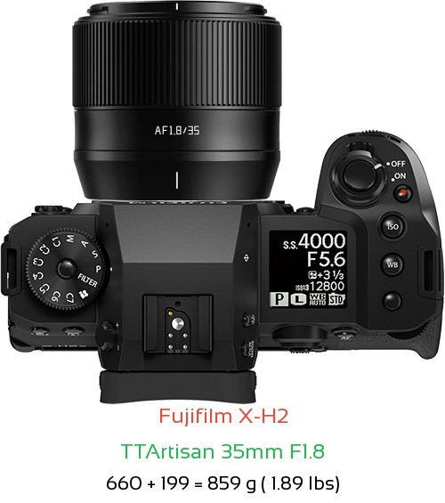 Fujifilm X-H2 with TTArtisan 35mm F1.8 Lens Size