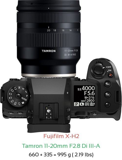 Fujifilm X-H2 with Tamron 11-20mm F2.8 X Lens Size