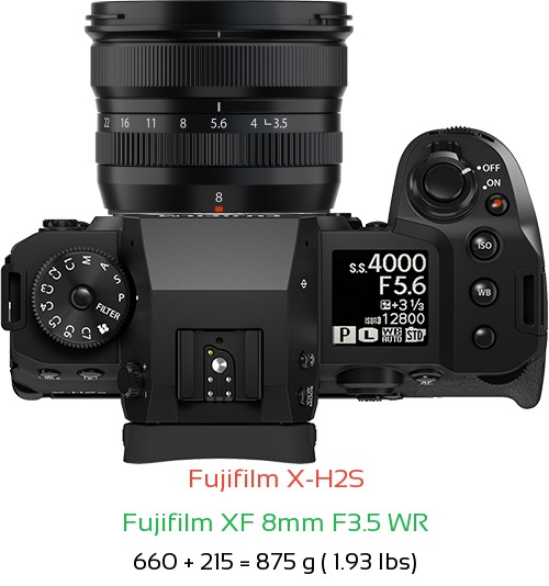 Fujifilm X-H2S with Fujifilm XF 8mm F3.5 WR Lens Size