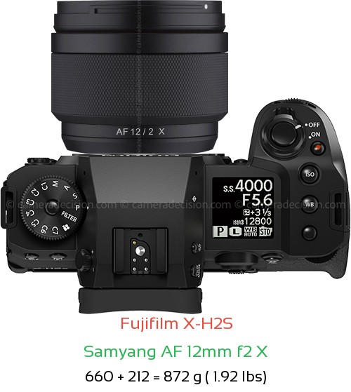 Fujifilm X-H2S with Samyang AF 12mm f2 X Lens Size