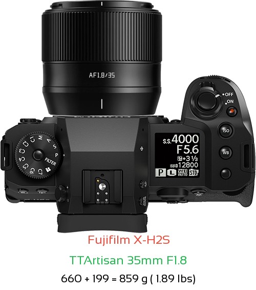 Fujifilm X-H2S with TTArtisan 35mm F1.8 Lens Size