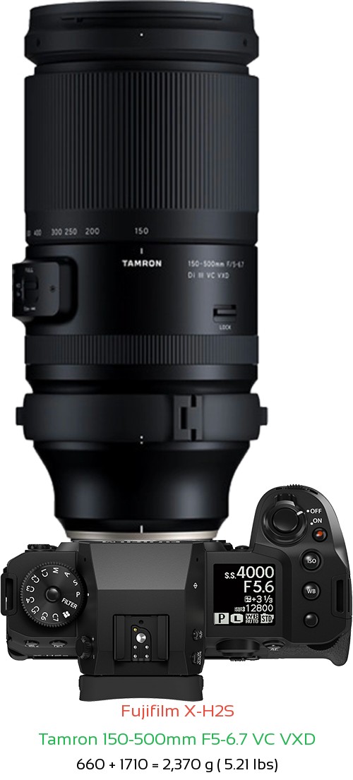 Fujifilm X-H2S with Tamron 150-500mm F5-6.7 Lens Size