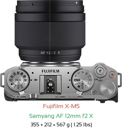 Fujifilm X-M5 with Samyang AF 12mm f2 X Lens Size