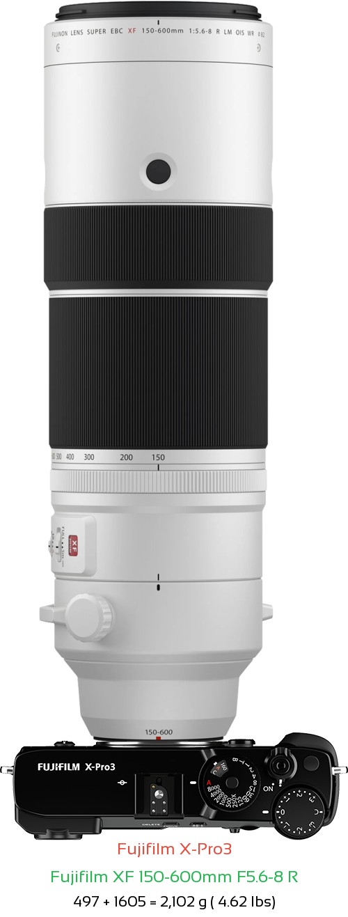 Fujifilm X-Pro3 with Fujifilm XF 150-600mm F5.6-8 R Lens Size