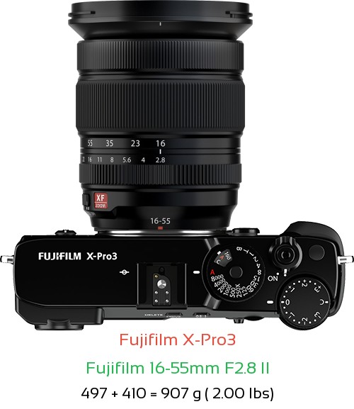 Fujifilm X-Pro3 with Fujifilm 16-55mm F2.8 II Lens Size