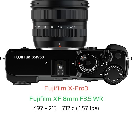 Fujifilm X-Pro3 with Fujifilm XF 8mm F3.5 WR Lens Size