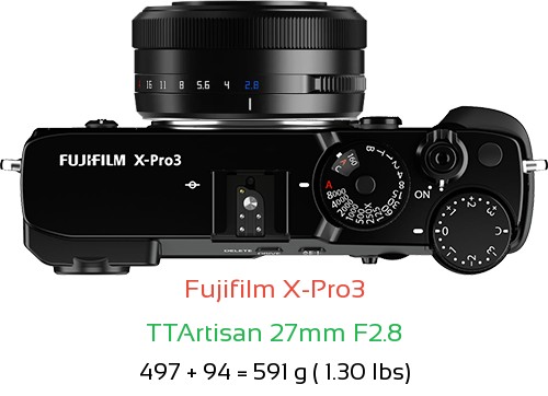 Fujifilm X-Pro3 with TTArtisan 27mm F2.8 Lens Size