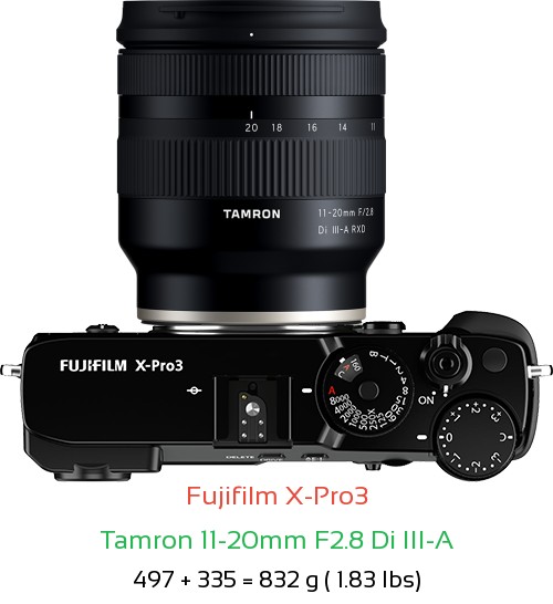 Fujifilm X-Pro3 with Tamron 11-20mm F2.8 X Lens Size