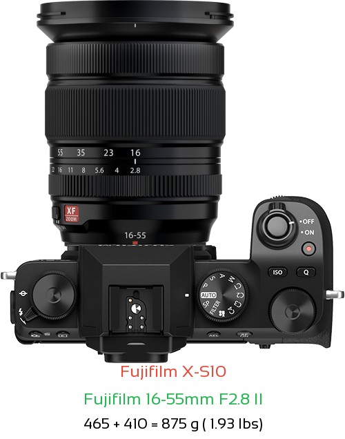 Fujifilm X-S10 with Fujifilm 16-55mm F2.8 II Lens Size
