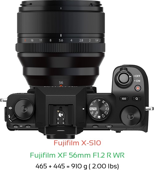 Fujifilm X-S10 with Fujifilm XF 56mm F1.2 R WR Lens Size