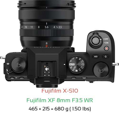 Fujifilm X-S10 with Fujifilm XF 8mm F3.5 WR Lens Size