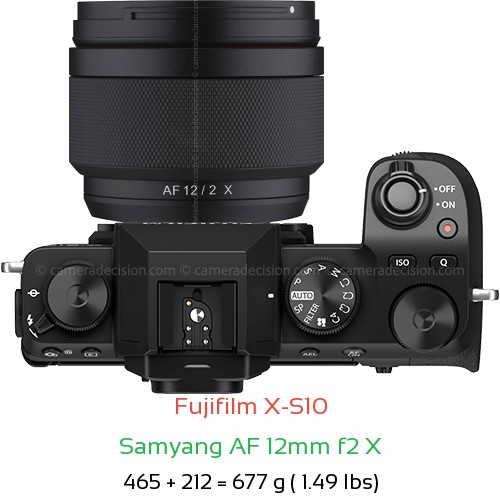 Fujifilm X-S10 with Samyang AF 12mm f2 X Lens Size