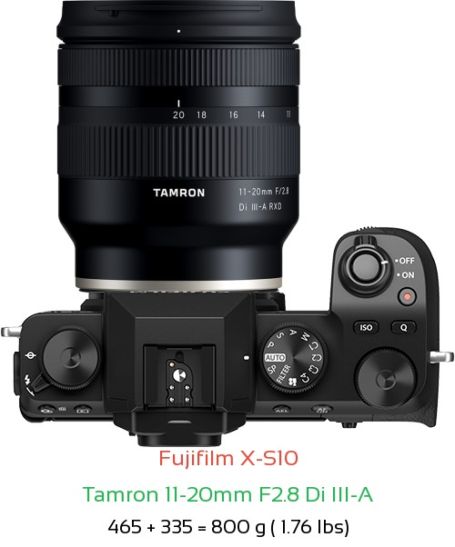 Fujifilm X-S10 with Tamron 11-20mm F2.8 X Lens Size