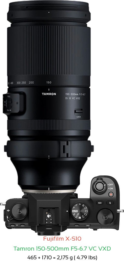 Fujifilm X-S10 with Tamron 150-500mm F5-6.7 Lens Size