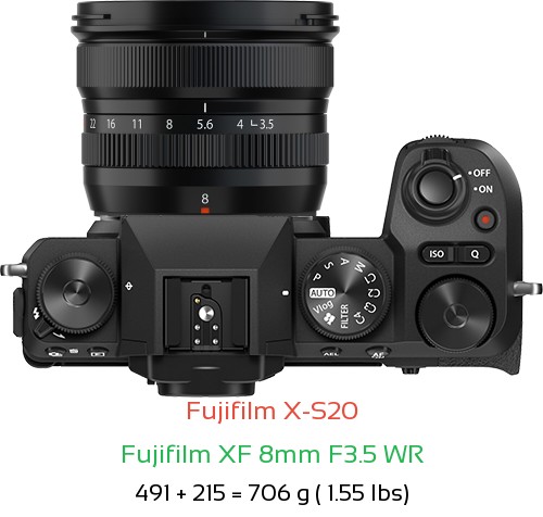 Fujifilm X-S20 with Fujifilm XF 8mm F3.5 WR Lens Size