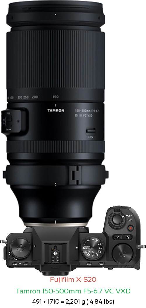 Fujifilm X-S20 with Tamron 150-500mm F5-6.7 Lens Size