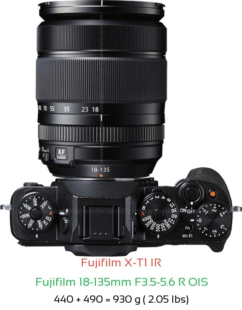 Fujifilm X-T1 IR with Fujifilm 18-135mm F3.5-5.6 R OIS Lens Size