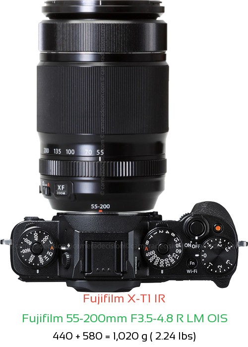 Fujifilm X-T1 IR with Fujifilm 55-200mm F3.5-4.8 R LM OIS Lens Size