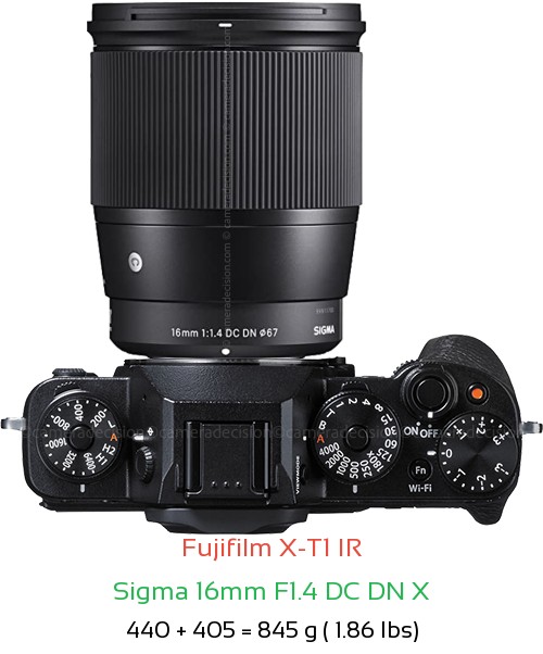 Fujifilm X-T1 IR with Sigma 16mm F1.4 DC DN X Lens Size