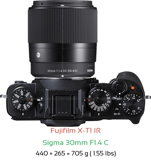 Fujifilm X-T1 IR with Sigma 30mm F1.4 C Lens Size