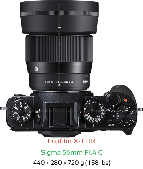 Fujifilm X-T1 IR with Sigma 56mm F1.4 C Lens Size