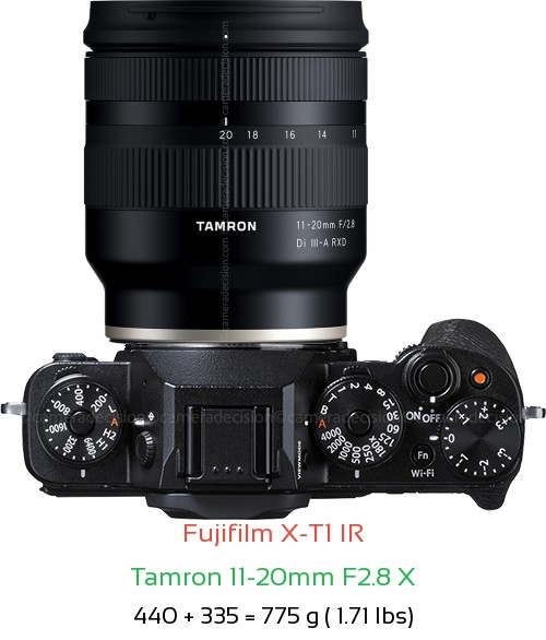 Fujifilm X-T1 IR with Tamron 11-20mm F2.8 X Lens Size