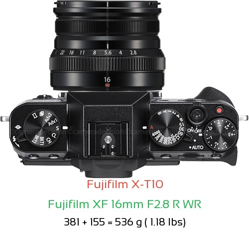 Fujifilm X-T10 with Fujifilm XF 16mm F2.8 R WR Lens Size