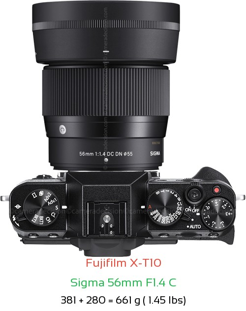 Fujifilm X-T10 with Sigma 56mm F1.4 C Lens Size