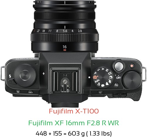 Fujifilm X-T100 with Fujifilm XF 16mm F2.8 R WR Lens Size