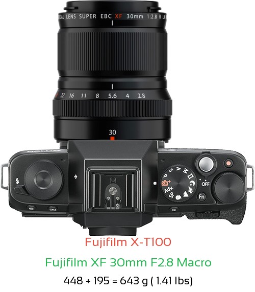 Fujifilm X-T100 with Fujifilm XF 30mm F2.8 Macro Lens Size