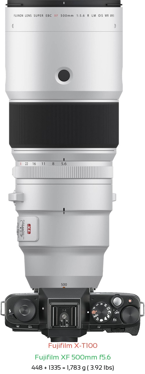 Fujifilm X-T100 with Fujifilm XF 500mm f5.6 Lens Size