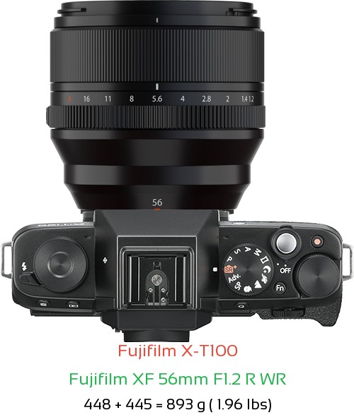 Fujifilm X-T100 with Fujifilm XF 56mm F1.2 R WR Lens Size