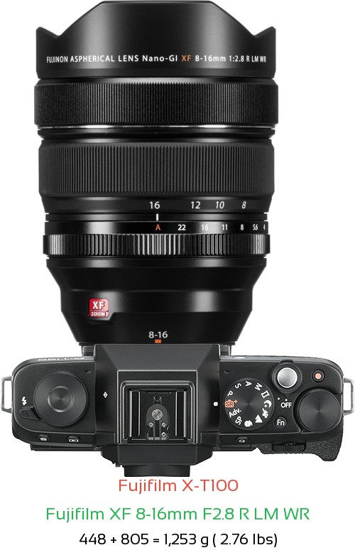 Fujifilm X-T100 with Fujifilm XF 8-16mm F2.8 R LM WR Lens Size