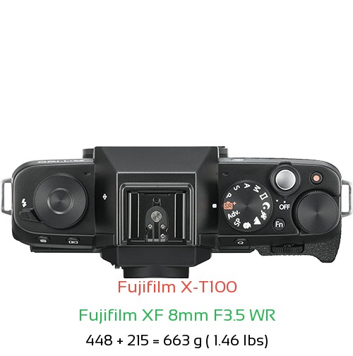 Fujifilm X-T100 with Fujifilm XF 8mm F3.5 WR Lens Size
