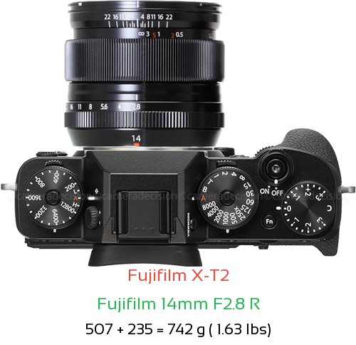 Fujifilm X-T2 with Fujifilm 14mm F2.8 R Lens Size