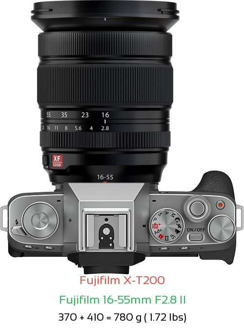 Fujifilm X-T200 with Fujifilm 16-55mm F2.8 II Lens Size