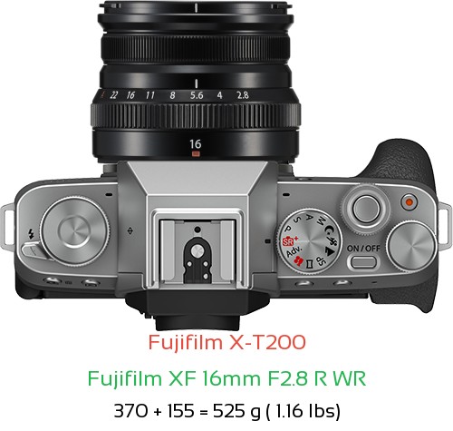 Fujifilm X-T200 with Fujifilm XF 16mm F2.8 R WR Lens Size