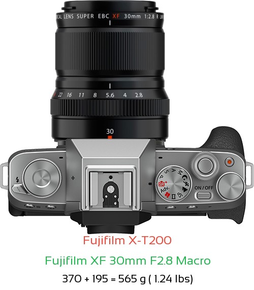 Fujifilm X-T200 with Fujifilm XF 30mm F2.8 Macro Lens Size