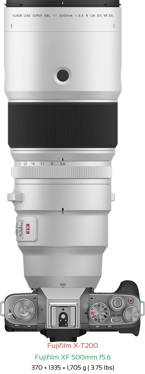 Fujifilm X-T200 with Fujifilm XF 500mm f5.6 Lens Size
