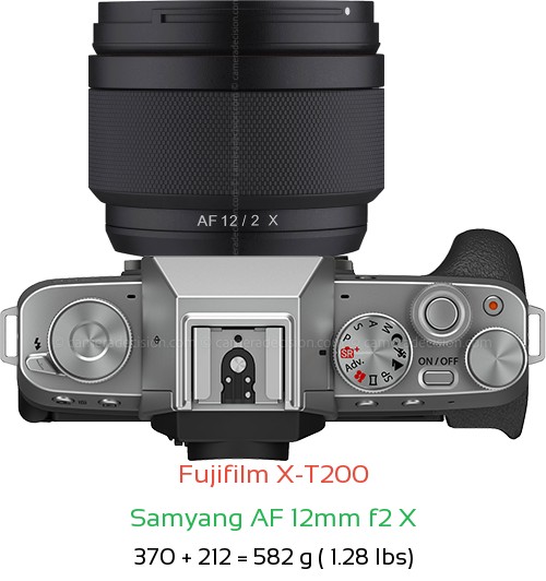Fujifilm X-T200 with Samyang AF 12mm f2 X Lens Size