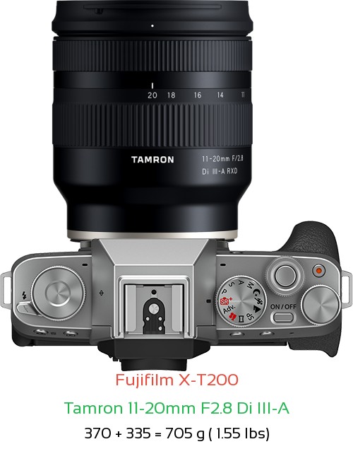 Fujifilm X-T200 with Tamron 11-20mm F2.8 X Lens Size