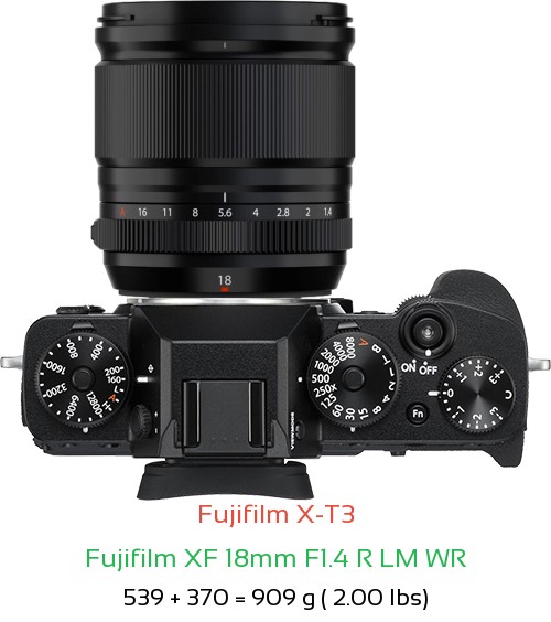 Fujifilm X-T3 with Fujifilm XF 18mm F1.4 R LM WR Lens Size