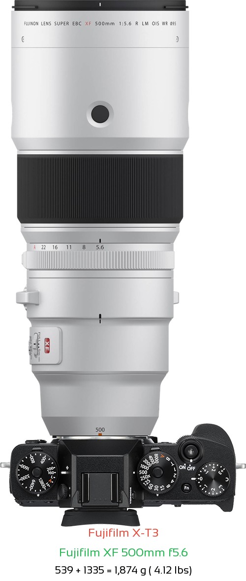 Fujifilm X-T3 with Fujifilm XF 500mm f5.6 Lens Size
